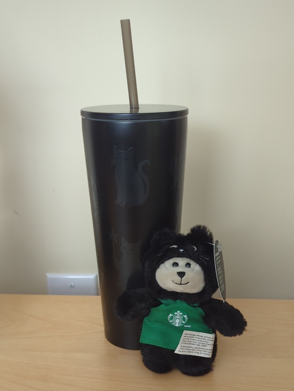 Starbucks Black Cat Tumbler Plush Key chain Brand New